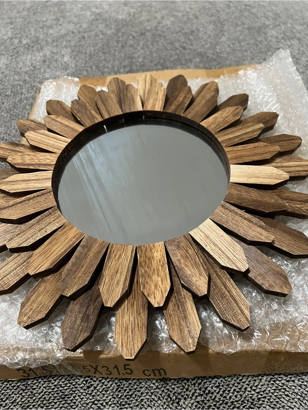 Wooden Sunburst Wall Mirror - Brown